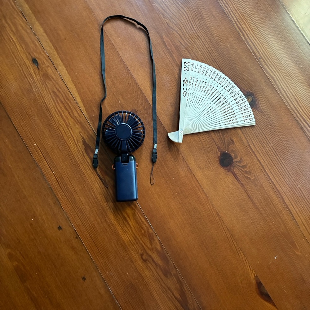 Portable Black Fan with Beige Hand Fan